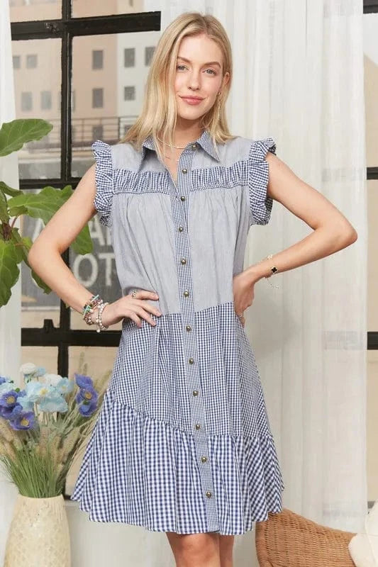 ADORA Button Down Textured Babydoll Dress - Trendsi