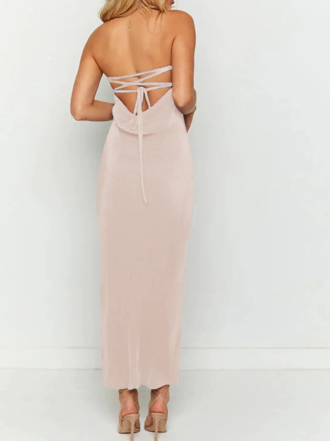 Lace-Up Back Tube Maxi Dress - Trendsi - Flyclothing LLC