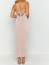 Lace-Up Back Tube Maxi Dress - Trendsi - Flyclothing LLC