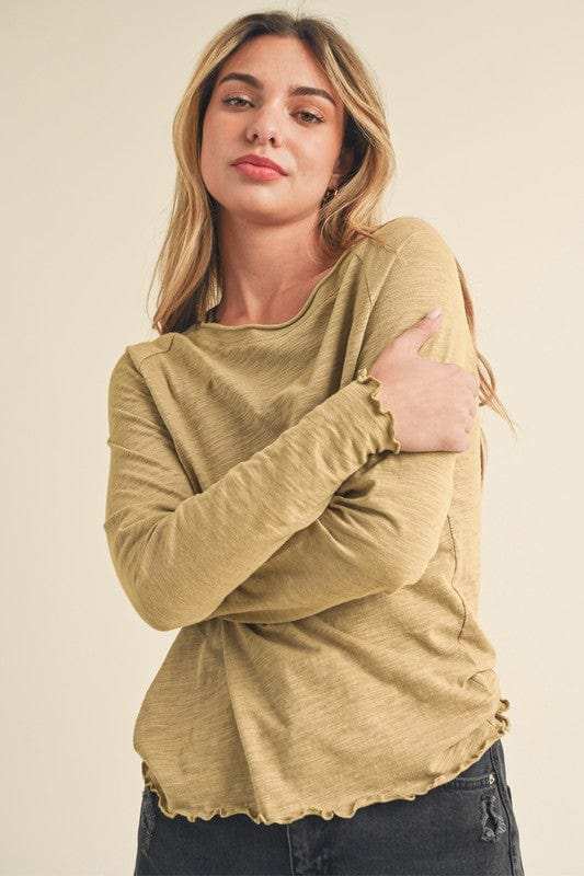 Aemi + Co Lettuce Hemline Round Neck Raglan Sleeve T-Shirt - Trendsi - Flyclothing LLC