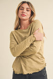 Aemi + Co Lettuce Hemline Round Neck Raglan Sleeve T-Shirt - Trendsi