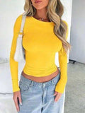 Solid Color Round Neck Long Sleeve T-Shirt - Trendsi - Flyclothing LLC