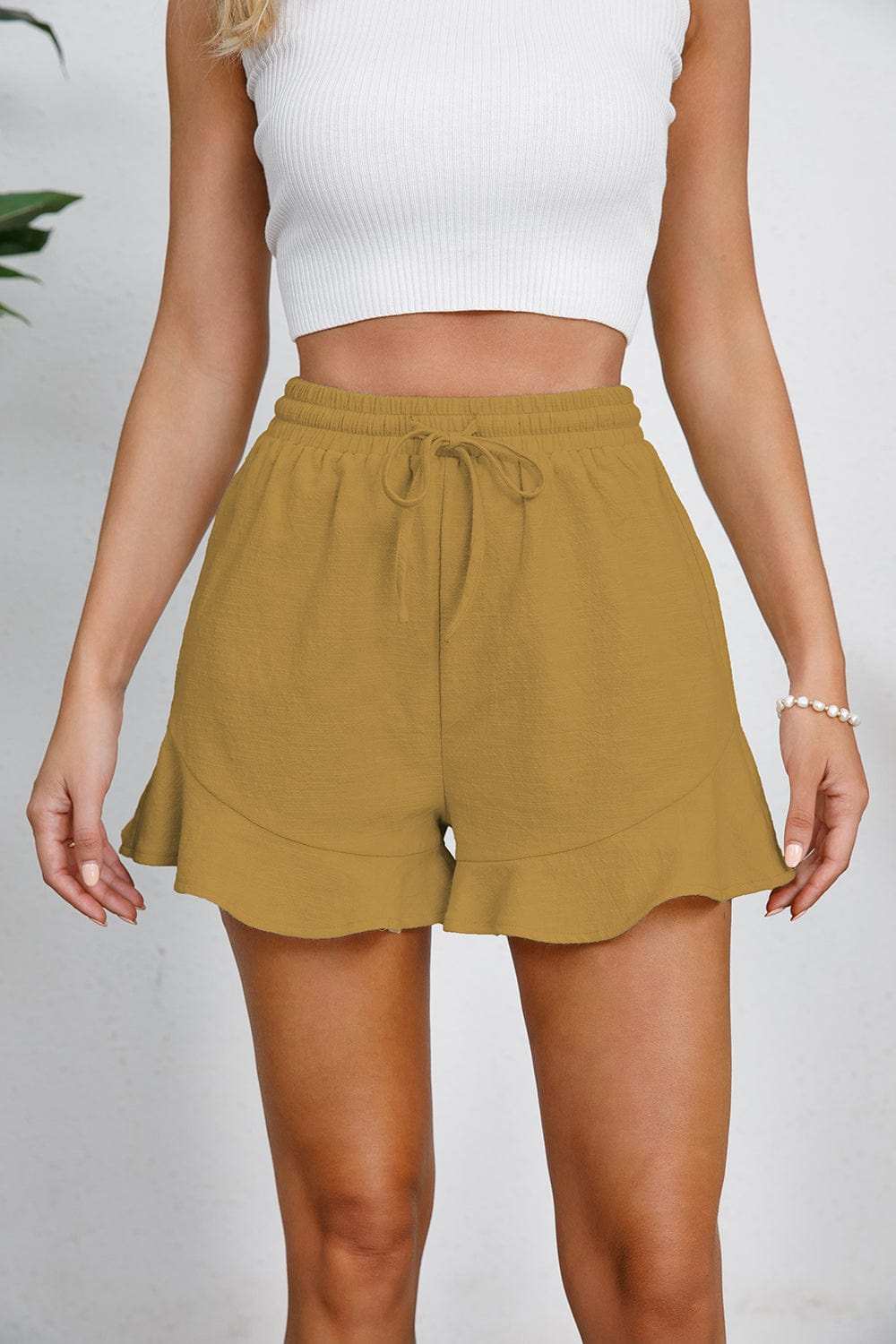 Full Size Drawstring Ruffle Hem Shorts - Trendsi - Flyclothing LLC