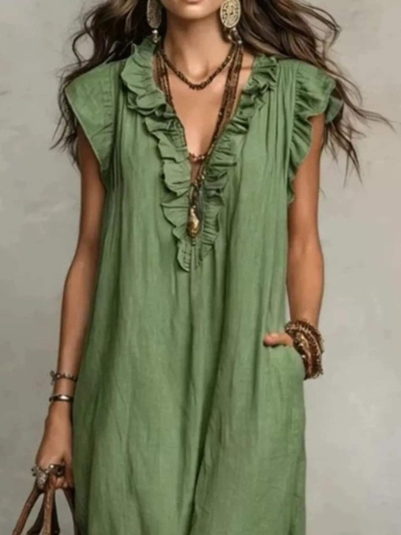 Full Size Ruffled V-Neck Cap Sleeve Maxi Dress Plus Size - Trendsi - Flyclothing LLC