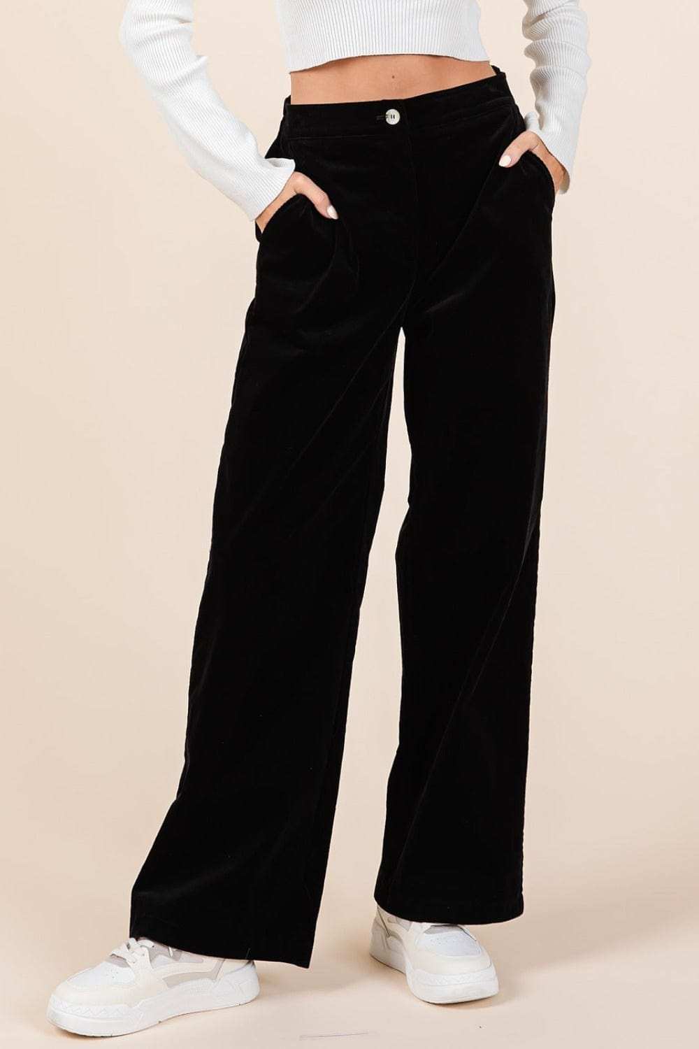 Mittoshop Corduroy Back Elastic Waist Pants - Trendsi - Flyclothing LLC