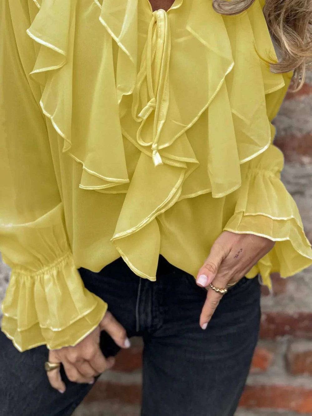 Ruffled Tie Front Flounce Sleeve Blouse - Trendsi - Flyclothing LLC