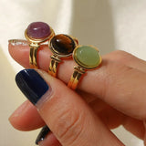 Vintage Natural Stone Gold Plated Adjustable Ring - Trendsi - Flyclothing LLC