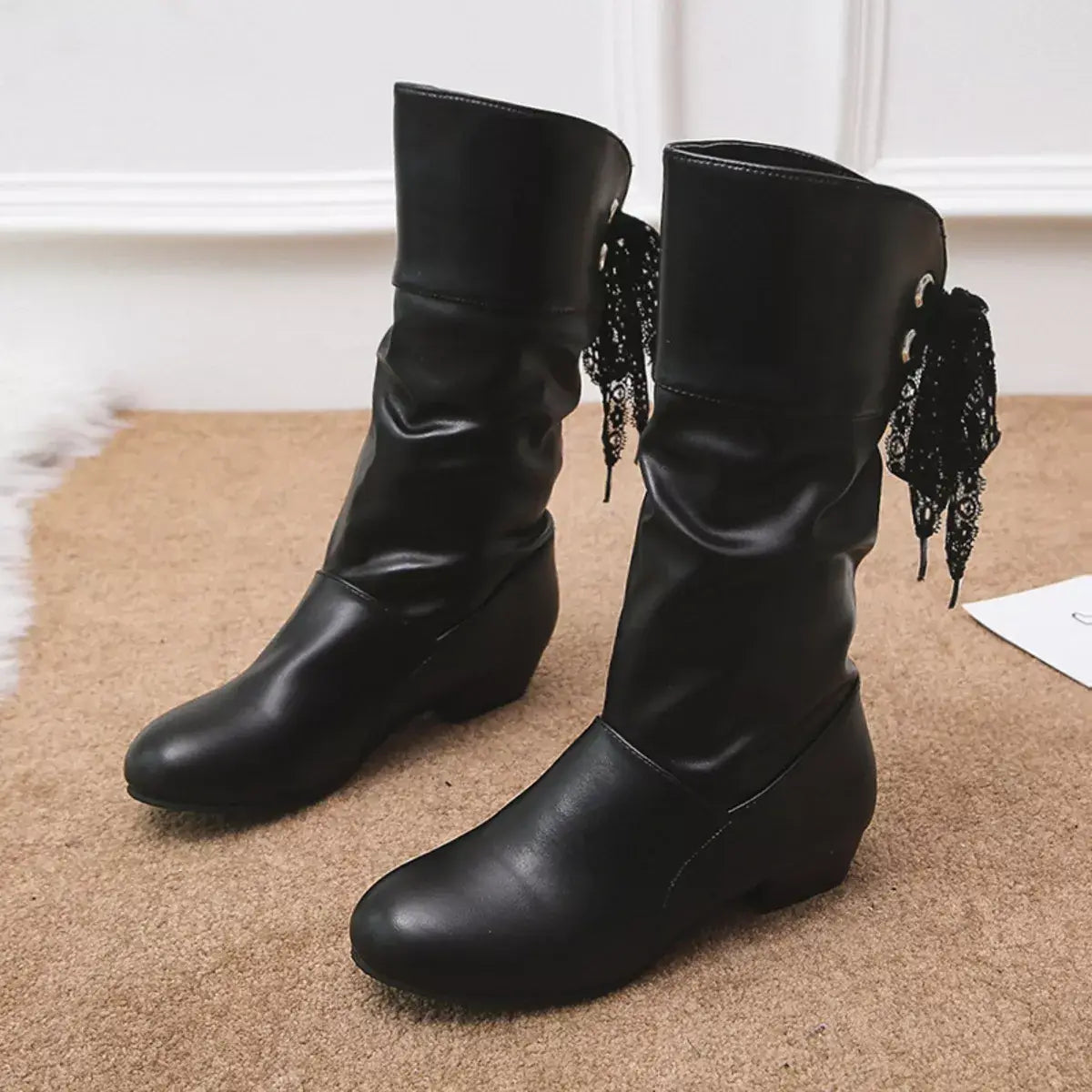 Round Toe Block Heels Boots - Trendsi - Flyclothing LLC