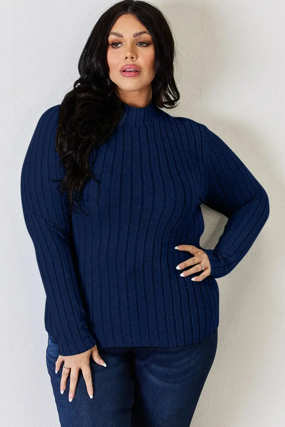 Basic Bae Full Size Ribbed Mock Neck Long Sleeve T-Shirt - ShopBasicbae - Flyclothing LLC