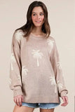 VERY J Palm Tree Graphic Oversized Knit Sweater - Trendsi