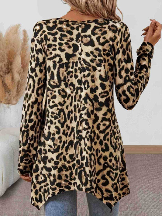 Leopard Round Neck Long Sleeve T-Shirt - Trendsi - Flyclothing LLC