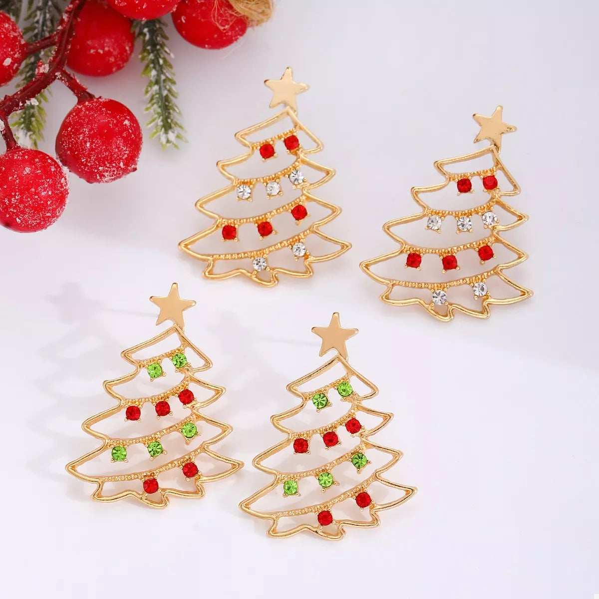18K Gold-Plated Christmas Tree Earrings - Trendsi - Flyclothing LLC