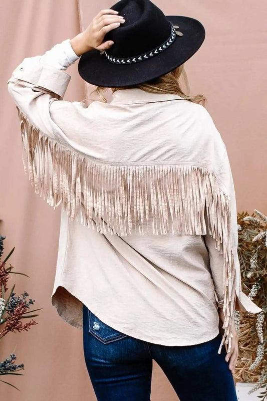 And The Why Full Size Fringe Back Detailed Button Down Shacket - Trendsi - Flyclothing LLC