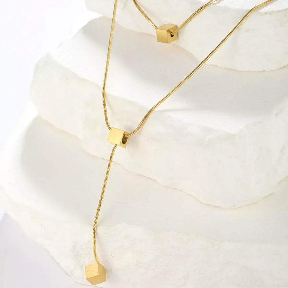 18K Gold-Plated Double Layered Geometric Necklace - Trendsi - Flyclothing LLC