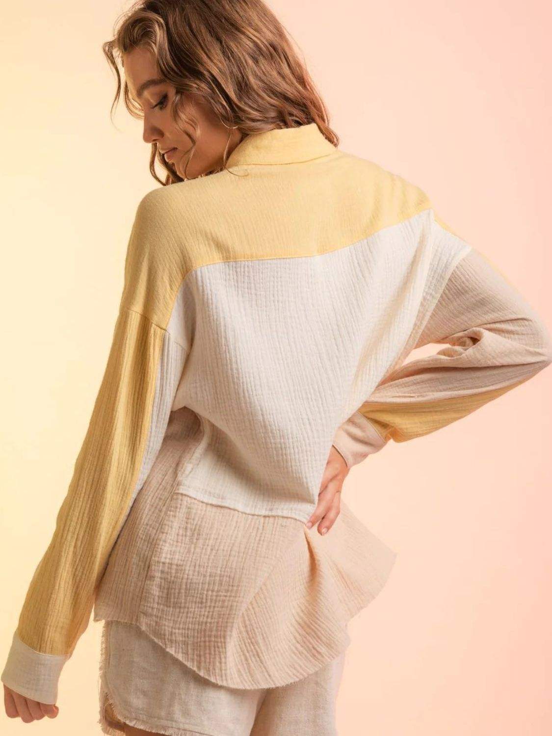 Contrast Button Up Long Sleeve Shirt - Trendsi - Flyclothing LLC
