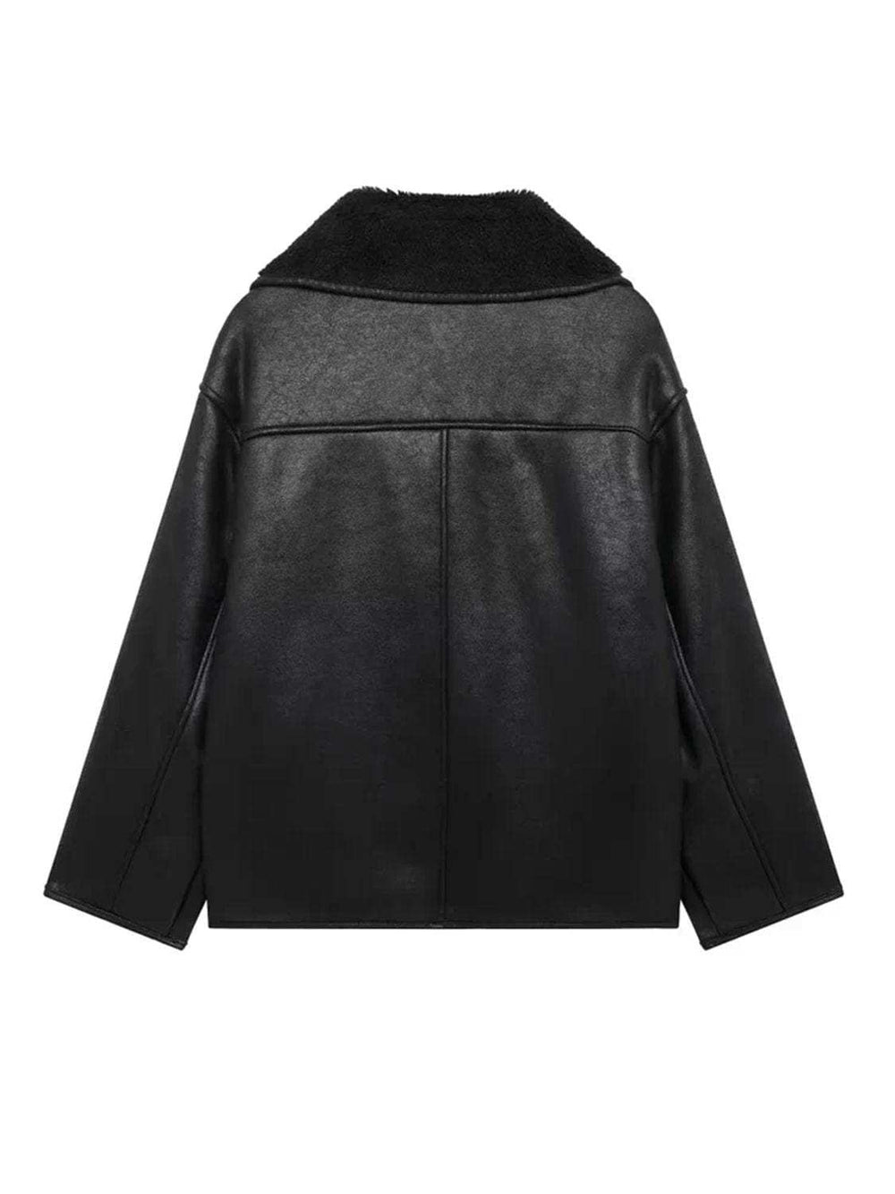 Collared Neck Long Sleeve Plush Jacket - Trendsi - Flyclothing LLC