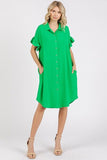 Mittoshop Button Down Flounce Sleeve Dress with Pockets - Trendsi