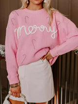 Merry Candy Cane Christmas Crew Neck Sweater - Trendsi - Flyclothing LLC