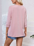 Textured Round Neck Three-Quarter Sleeve Blouse - Trendsi - Flyclothing LLC