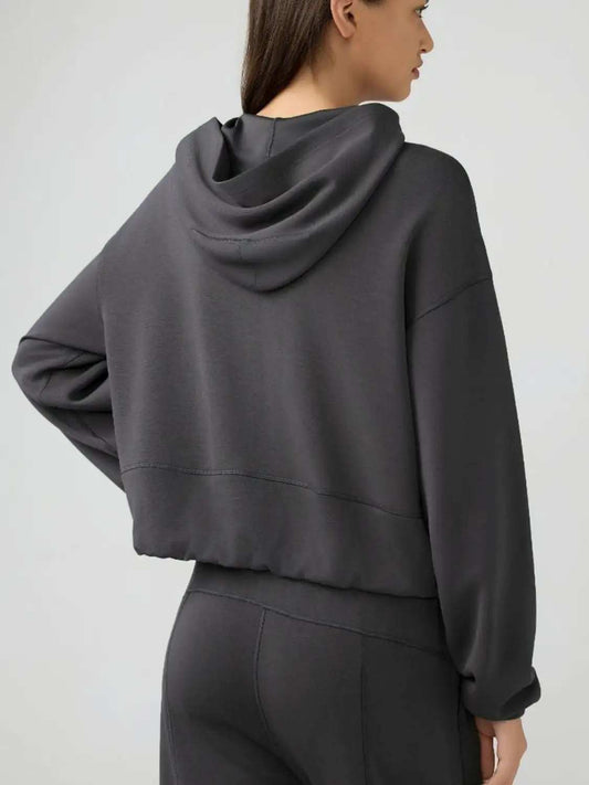 Zip Up Dropped Shouder Active Hooded - Trendsi - Flyclothing LLC