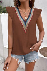 Full Size Ruffled V-Neck Cap Sleeve Blouse - Trendsi