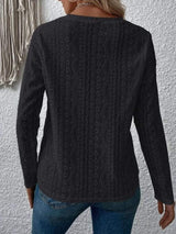 Eyelet Round Neck Long Sleeve Blouse - Trendsi - Flyclothing LLC