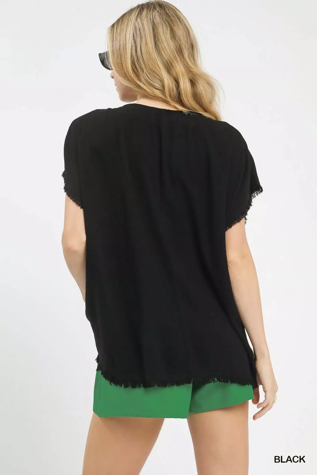 Umgee Linen Blend Embroidered Frayed Hem Top - Trendsi - Flyclothing LLC