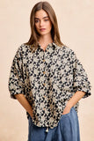 BiBi Floral Jacquard Short Dolman Sleeves Shirt - Trendsi - Flyclothing LLC