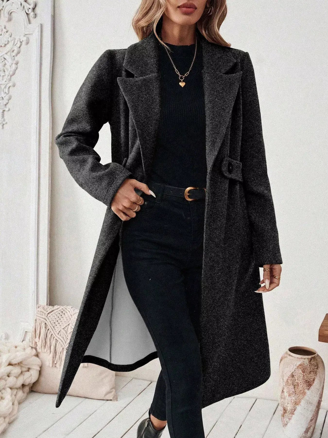 One Button Wool Blend Overcoat - Trendsi - Flyclothing LLC