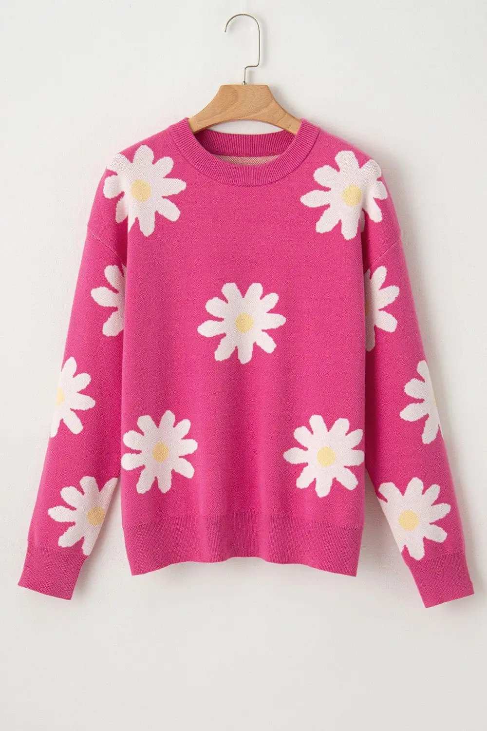 Daisy Round Neck Dropped Shoulder Sweater - Trendsi - Flyclothing LLC