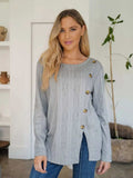 Slit Round Neck Long Sleeve T-Shirt - Trendsi - Flyclothing LLC