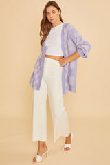 Annie Wear Checkered Open Front Drop Shoulder Cardigan - Trendsi