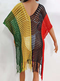 Fringe Color Block Scoop Neck Cover Up - Trendsi - Flyclothing LLC