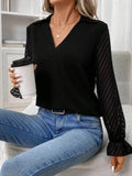 V-Neck Flounce Sleeve Blouse - Trendsi