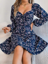 Printed Sweetheart Neck Balloon Sleeve Mini Dress - Trendsi - Flyclothing LLC