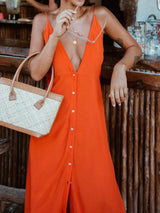 Buttoned Plunge Midi Cami Dress - Trendsi - Flyclothing LLC
