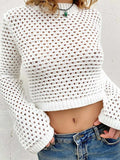 Openwork Round Neck Long Sleeve Knit Top - Trendsi - Flyclothing LLC