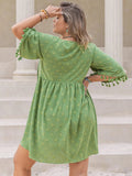 Plus Size Tied Tassel Half Sleeve Mini Dress - Trendsi
