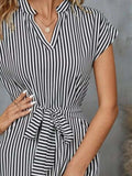 Tied Striped Cap Sleeve Mini Dress - Trendsi - Flyclothing LLC