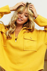 BiBi Flap Pockets Fleece Collared Sweatshirt - Trendsi - Flyclothing LLC