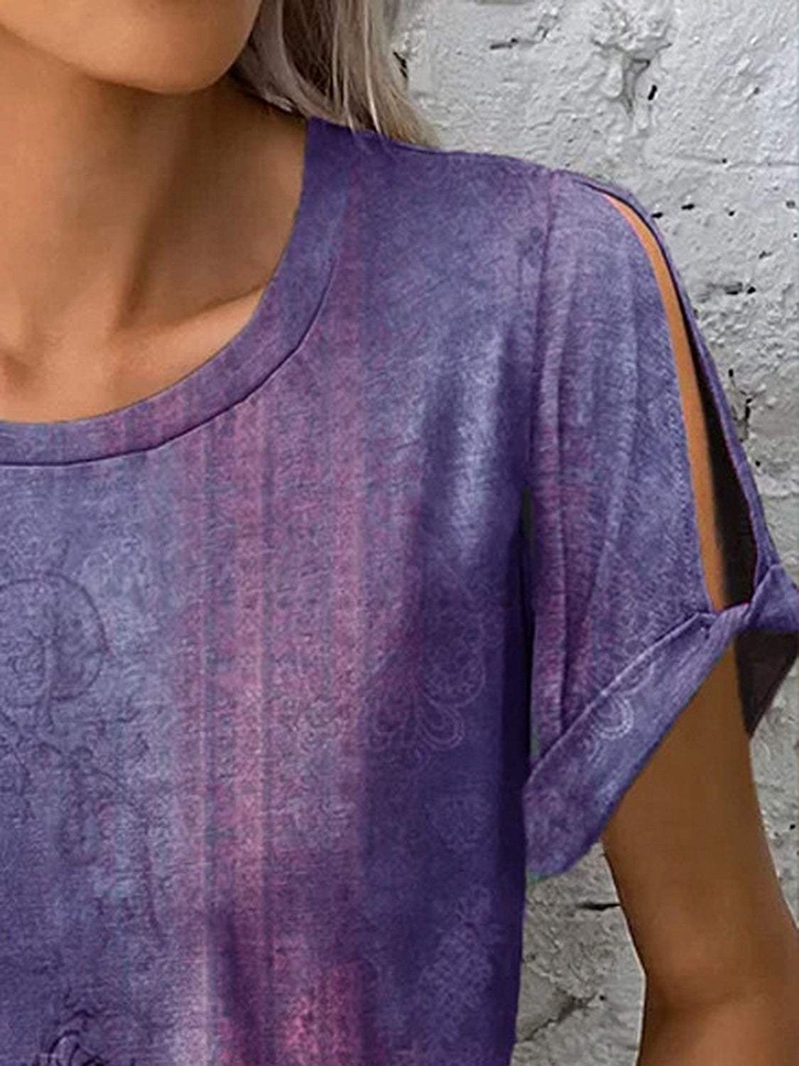 Printed Round Neck Short Sleeve T-Shirt - Trendsi - Flyclothing LLC