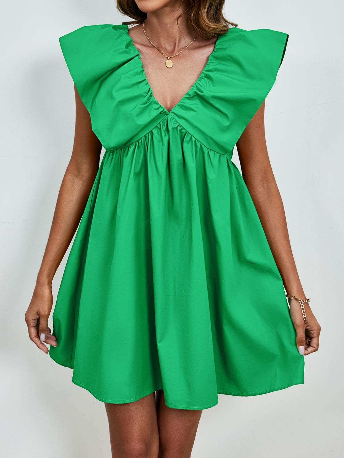 V-Neck Cap Sleeve Mini Dress - Trendsi - Flyclothing LLC