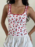 Cherry Print Square Neck Tank - Trendsi