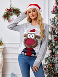 Reindeer Round Neck Long Sleeve Sweater - Trendsi