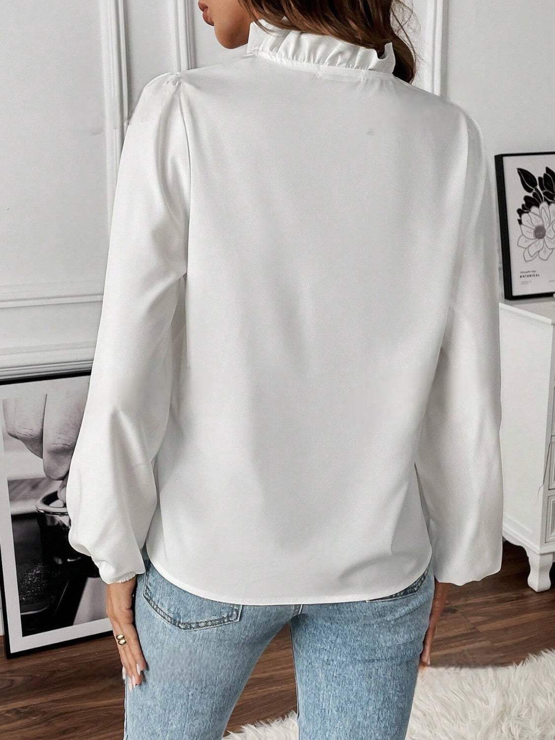 Ruffled V-Neck Long Sleeve Blouse - Trendsi - Flyclothing LLC