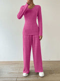 Ribbed V-Neck Long Sleeve Top and Pocketed Pants Set - Trendsi - Flyclothing LLC