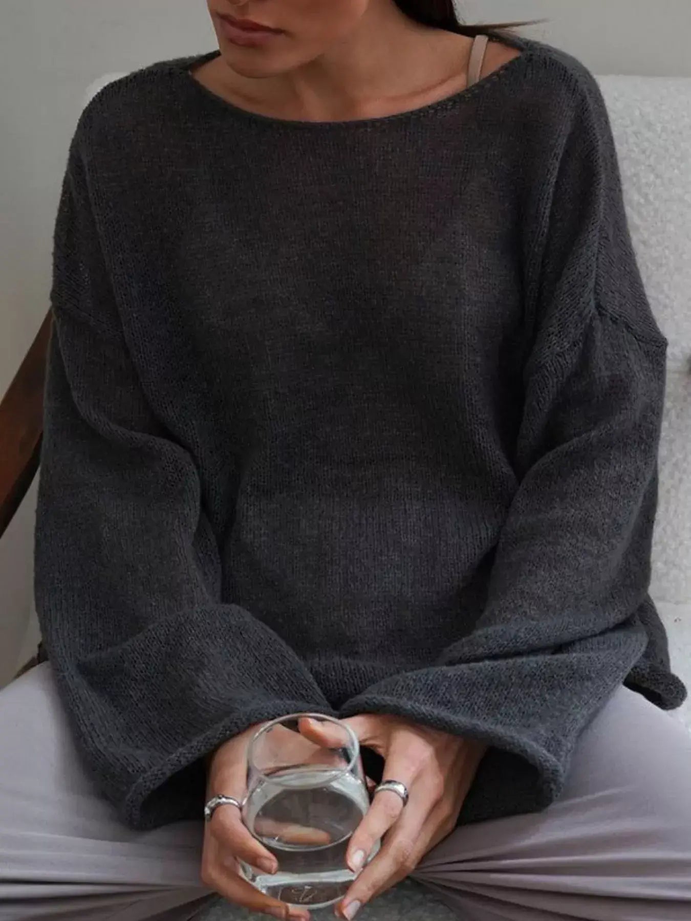 Boat Neck Dropped Shoulder Sweater - Trendsi - Flyclothing LLC