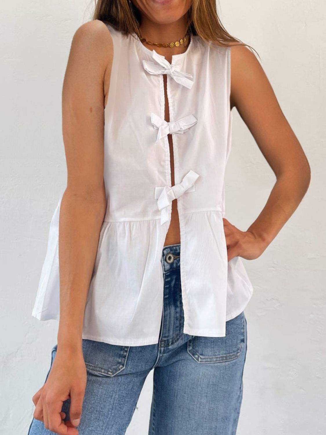 Tied Striped Round Neck Tank - Trendsi - Flyclothing LLC