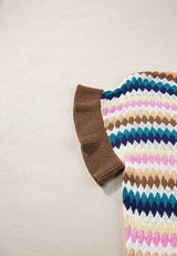 Contrast Round Neck Short Sleeve Sweater - Trendsi - Flyclothing LLC