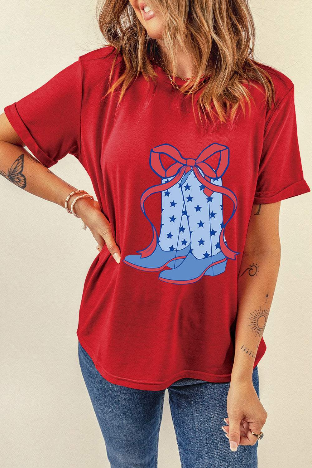 Boot Graphic Round Neck Short Sleeve T-Shirt - Trendsi - Flyclothing LLC